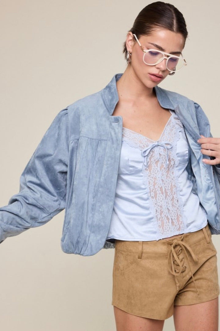 Preppy Suede Bomber Jacket