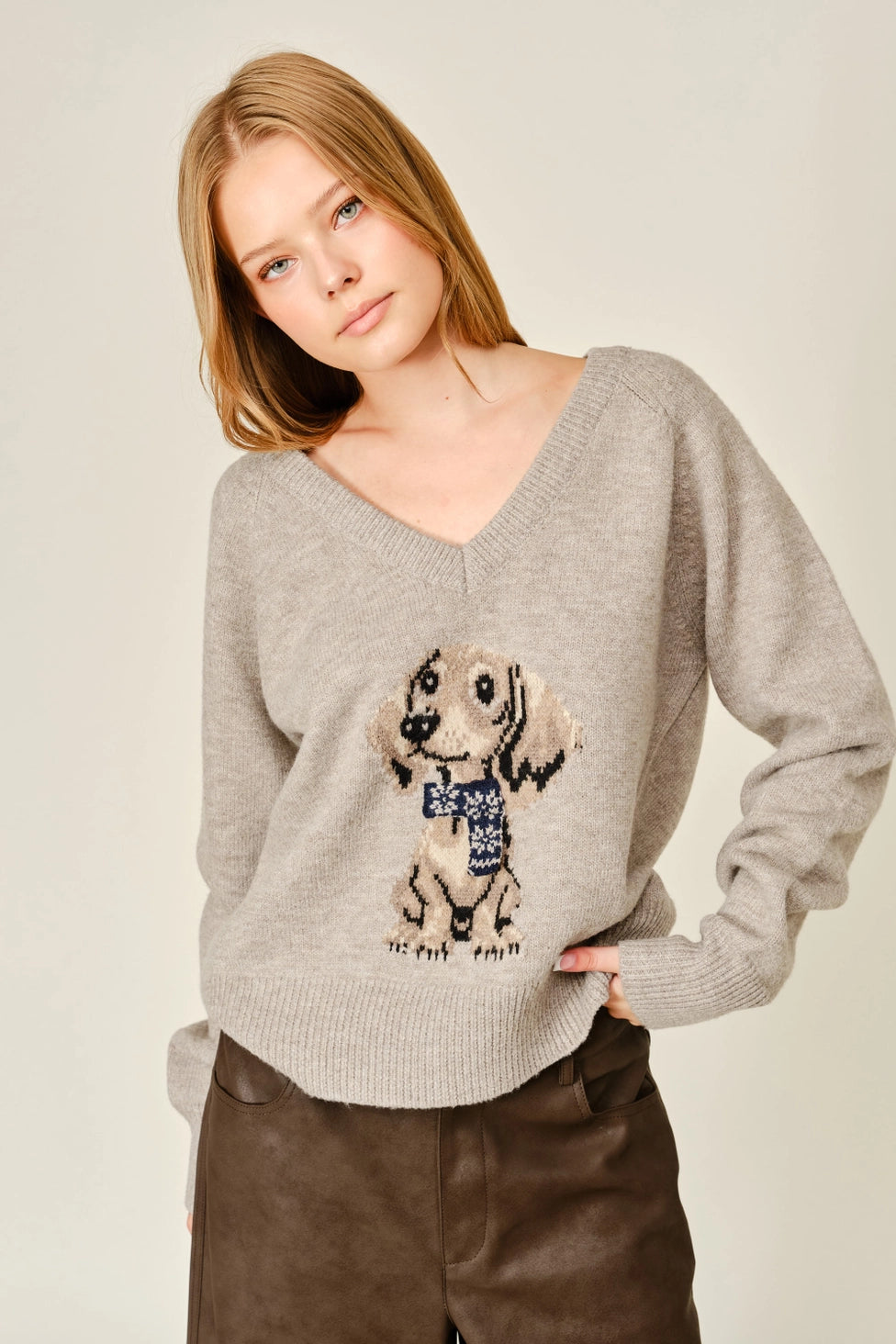 Cozy Bruno Graphic V-Neck Sweater
