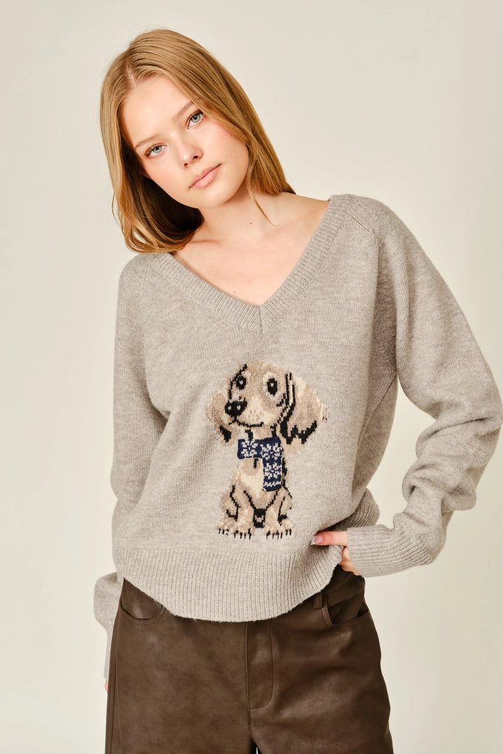 Cozy Bruno Graphic V-Neck Sweater
