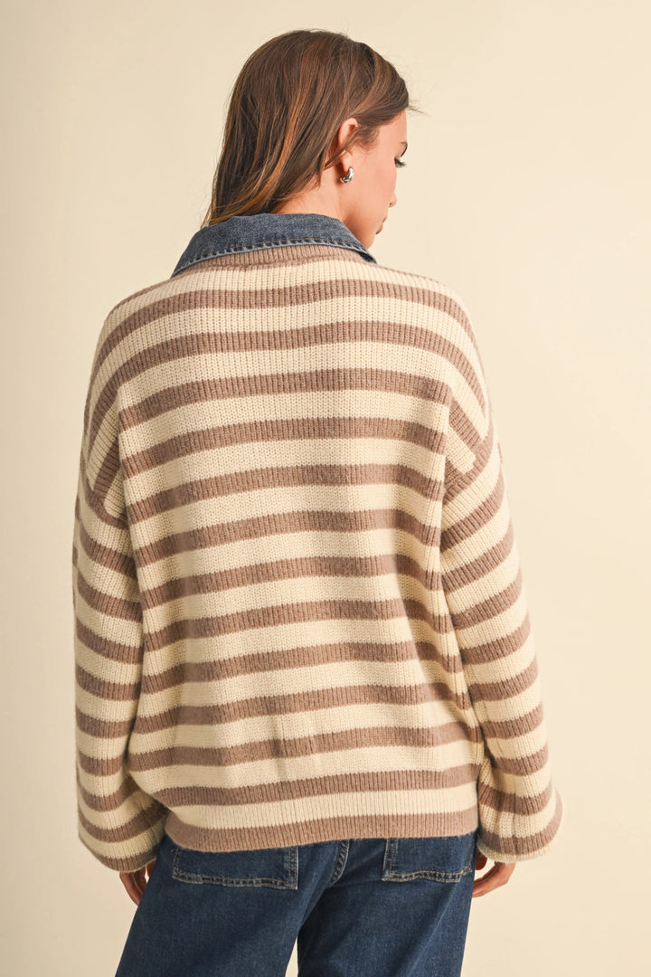 Warmth Haven Denim Collared Knit