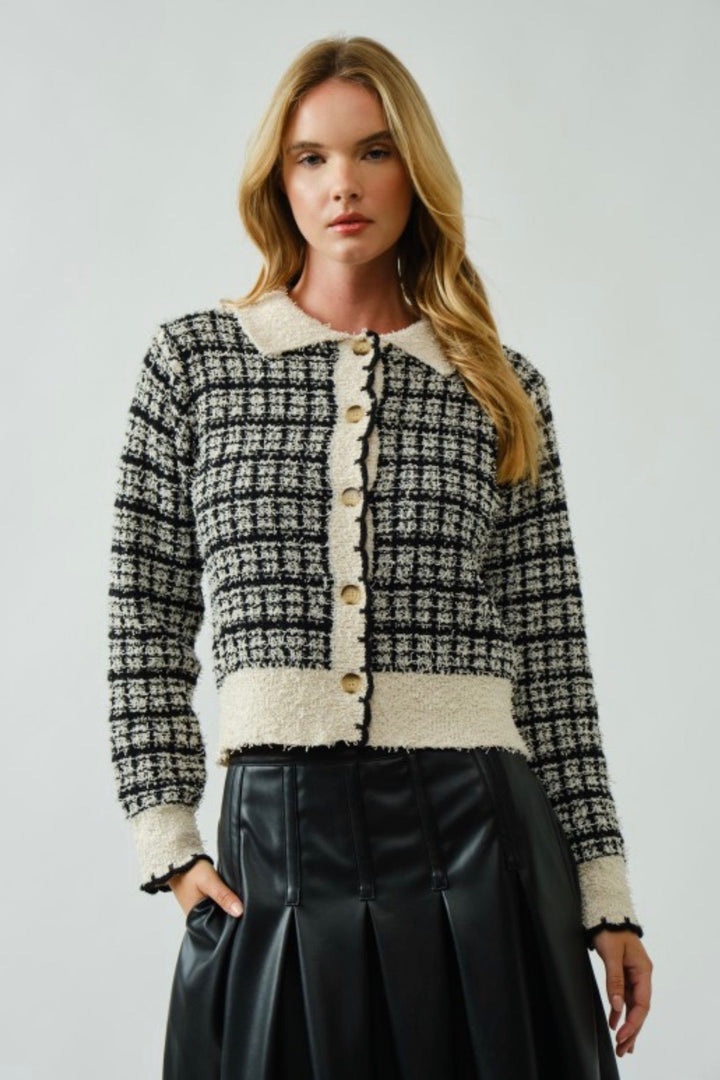 Monroe Tweed Style Button Cardigan