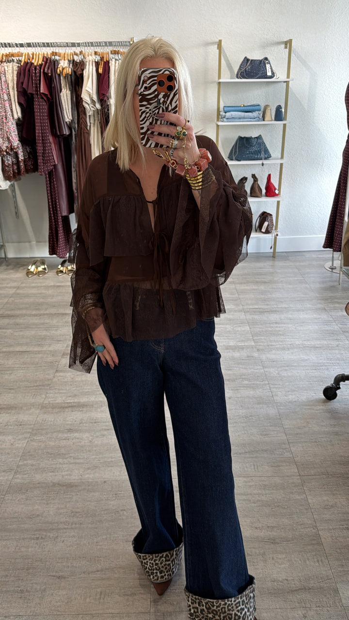 Tie Front Lace Ruffle Top