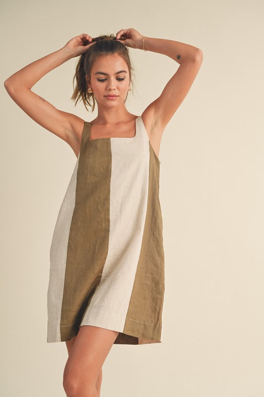 Willa Color Block Linen Midi Dress