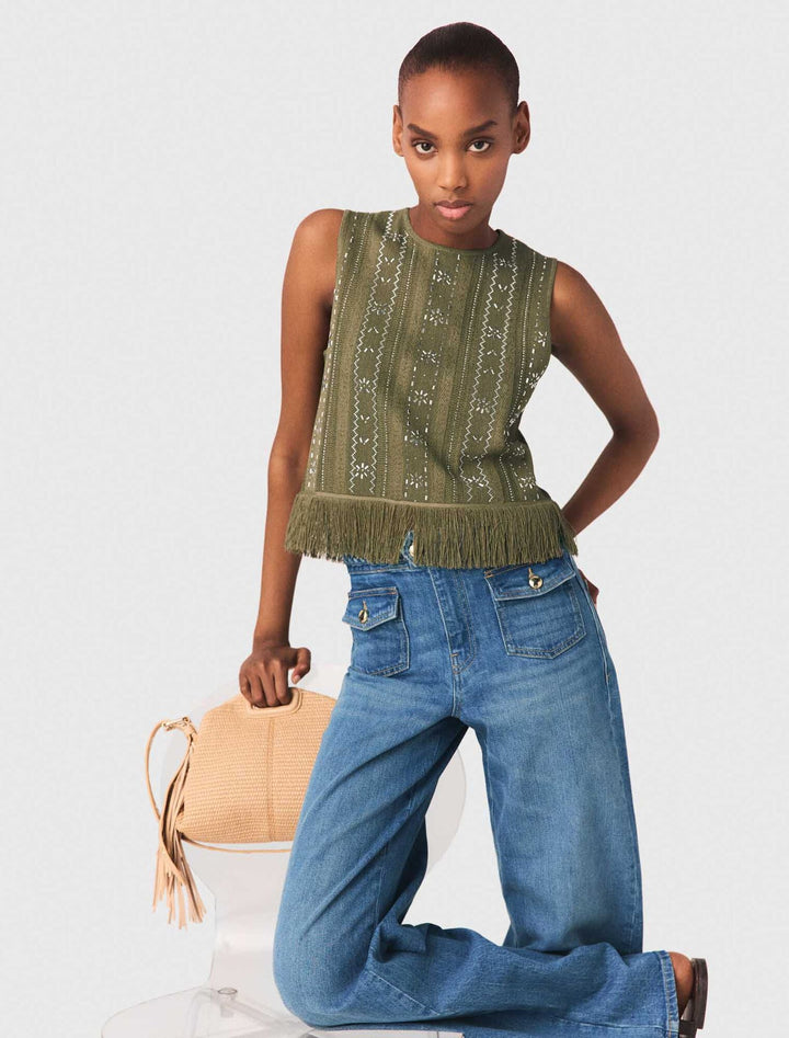 Green For You Fringe Top