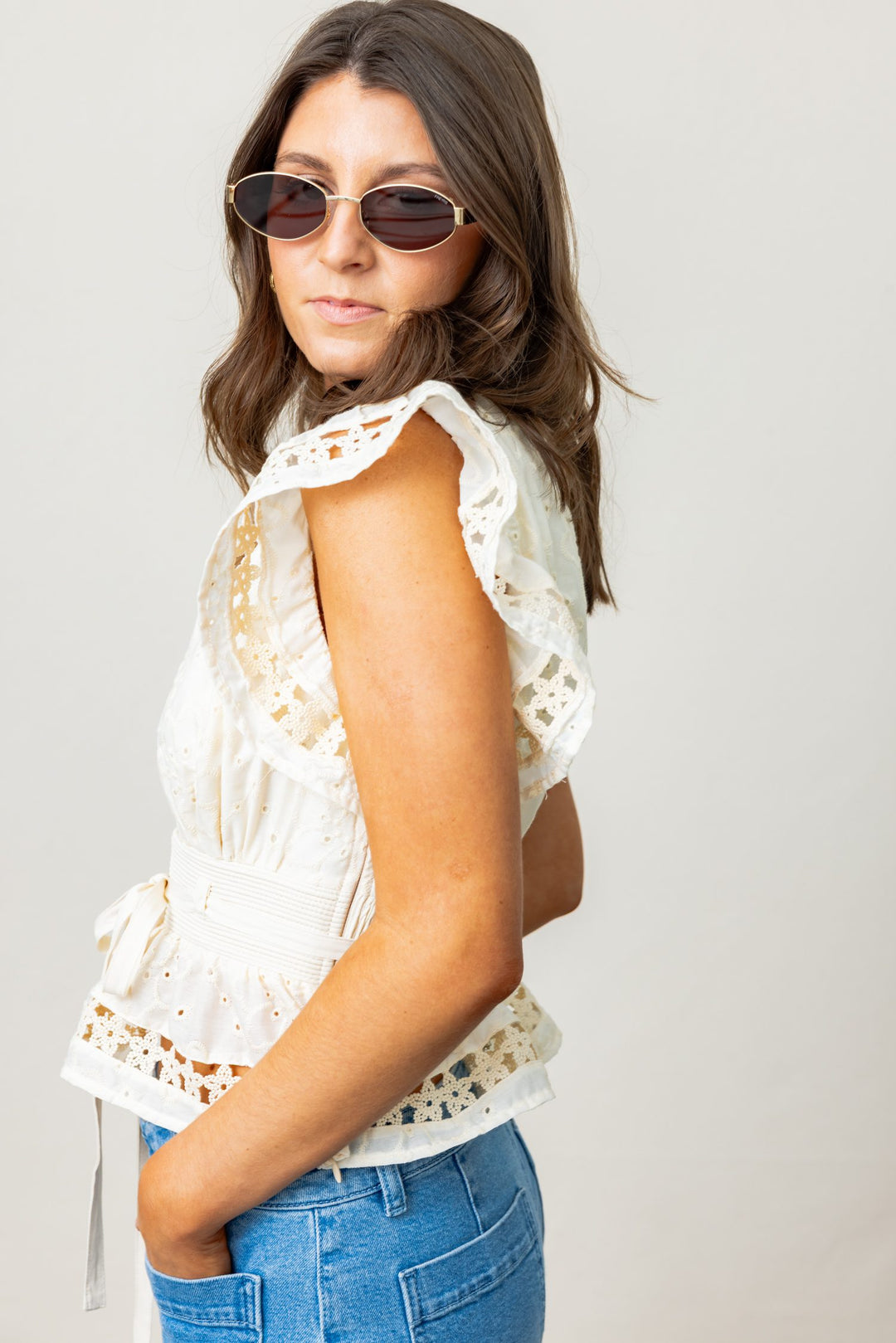 Aurelie Eyelet Flutter Top