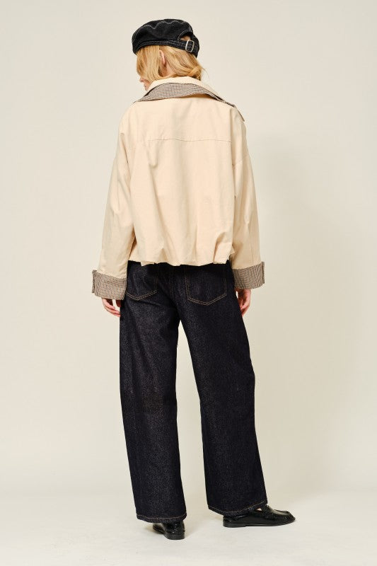 Liora Bomber Jacket with Plaid Details