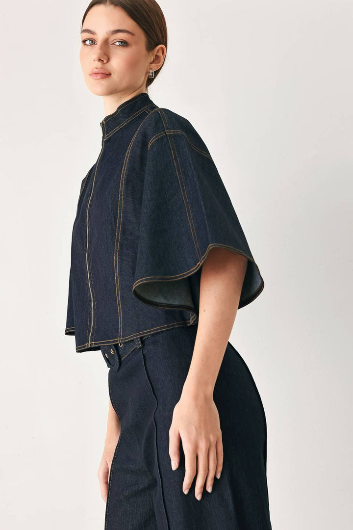 Dark Denim Capelet Top