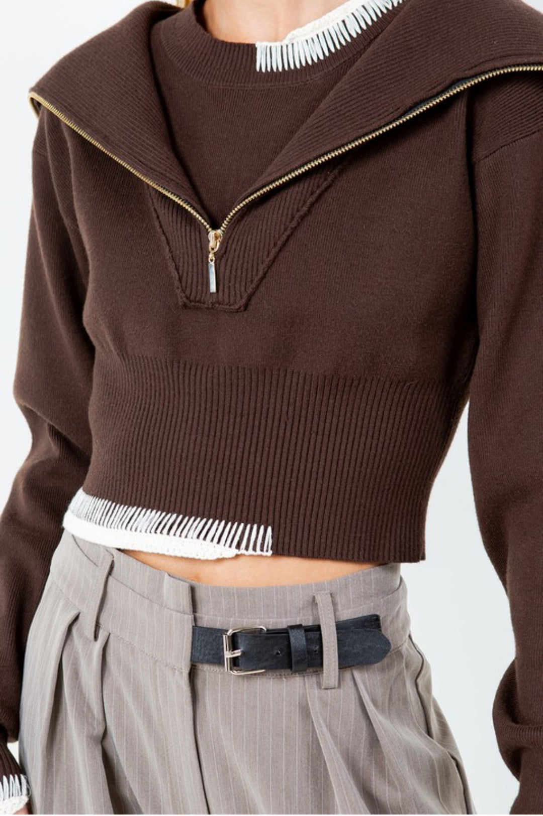 Kiele Double Layer Zip Up Sweater