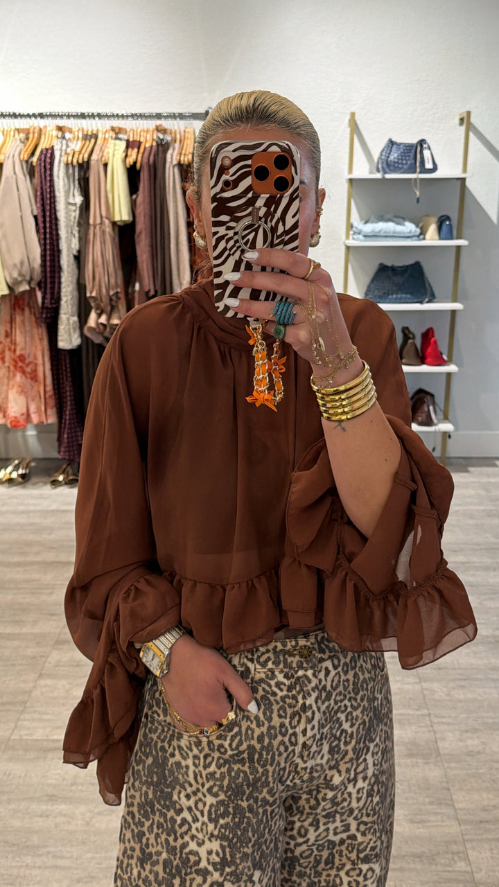 Mock Neck Ruffle Top