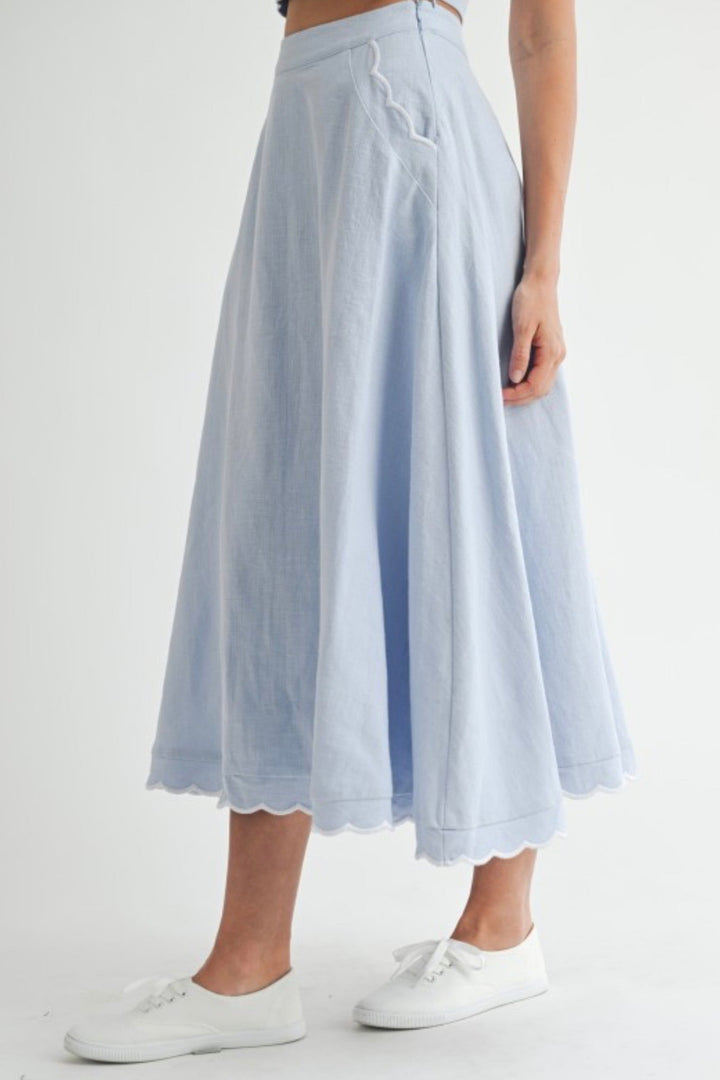 Scallop Edge Midi Skirt