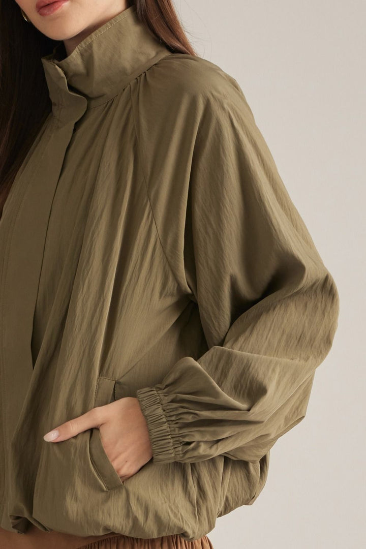 Take It Easy High Neck Gathered Jacket