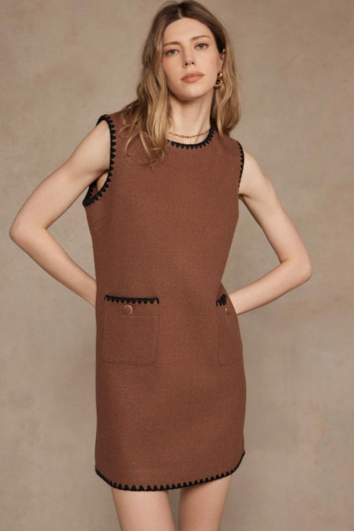 On Holiday Contrast Embroidery Mini Dress