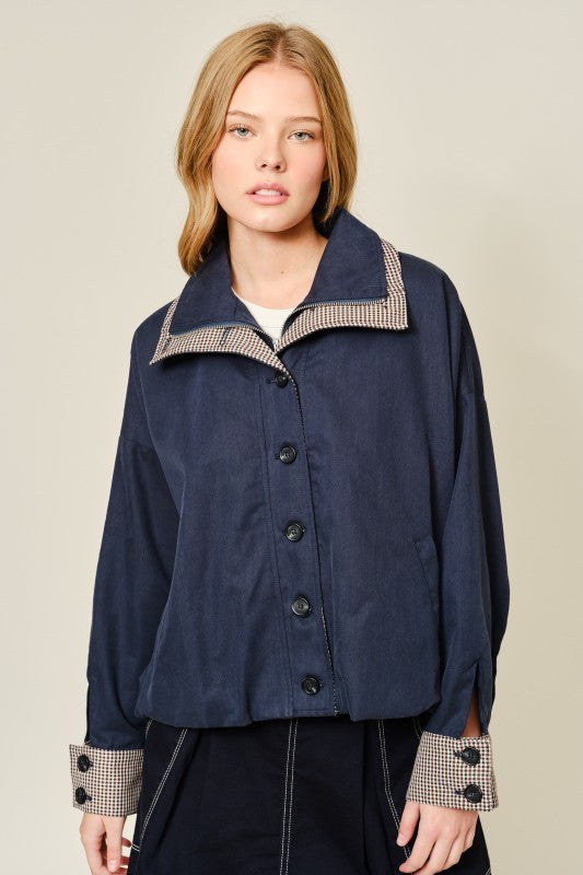 Liora Bomber Jacket with Plaid Details