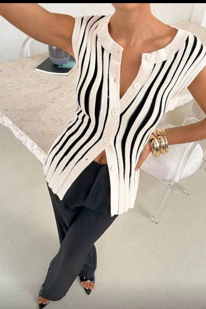 Adrenal Contrast Stripe Knit Top