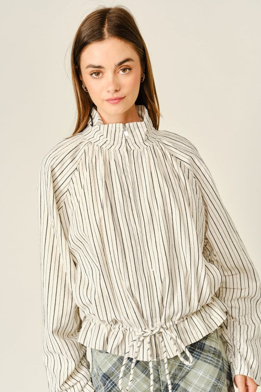Evening Pinstripe Funnel Neck Jacket