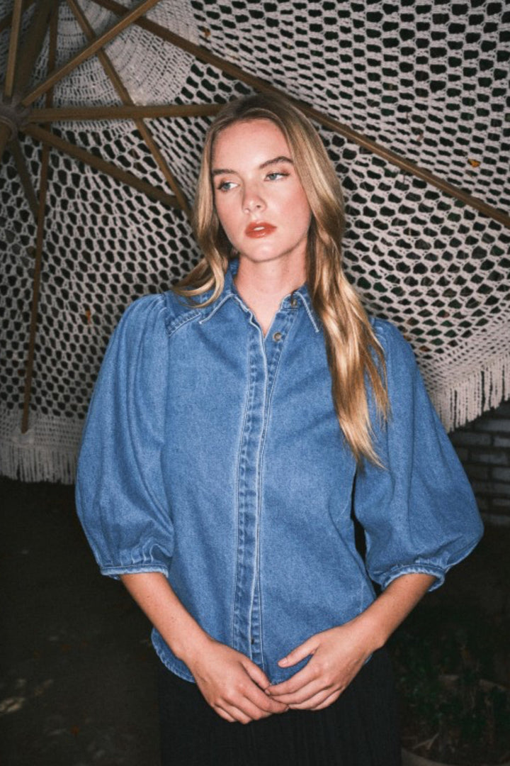 See Myself Puff Sleeve Denim Top