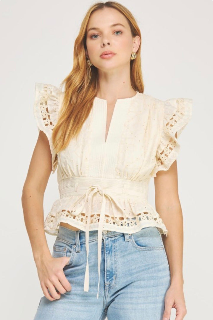 Aurelie Eyelet Flutter Top