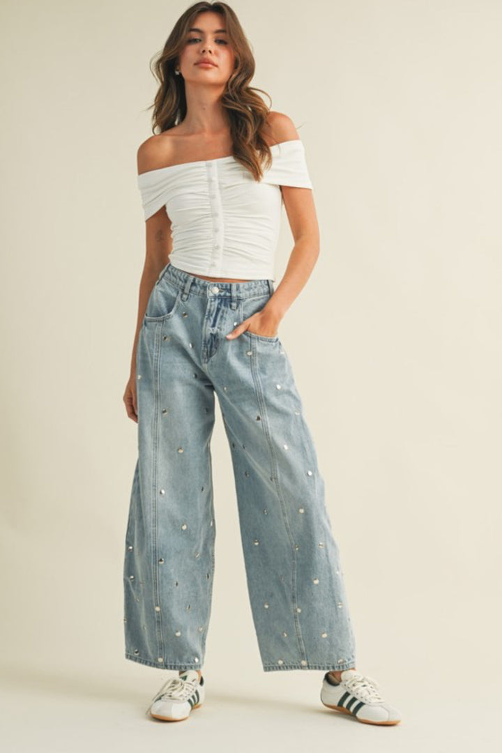 Hidden Treasure Studded Barrel Jeans
