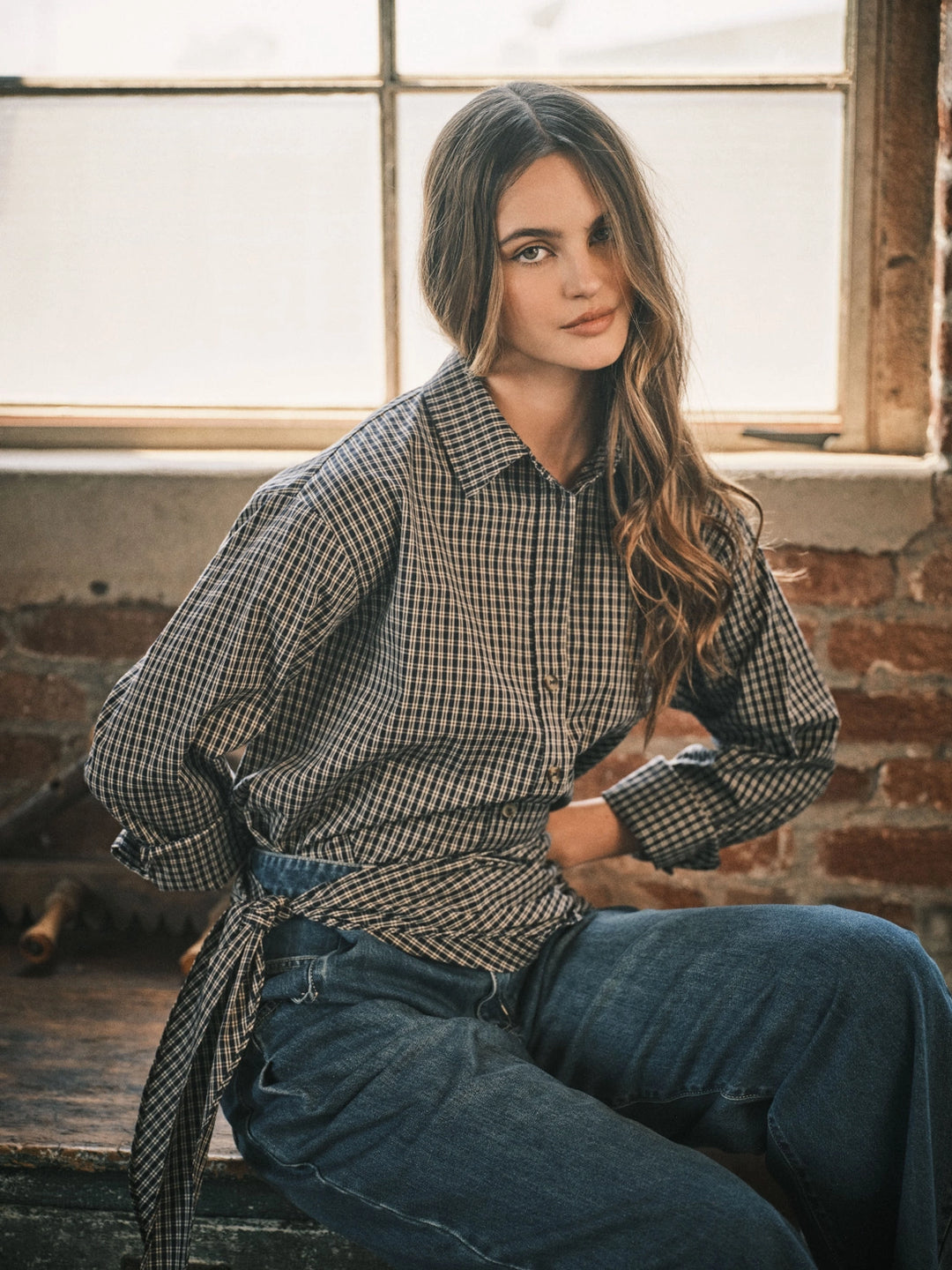 Oxford Plaid Scarf Detail Button Down
