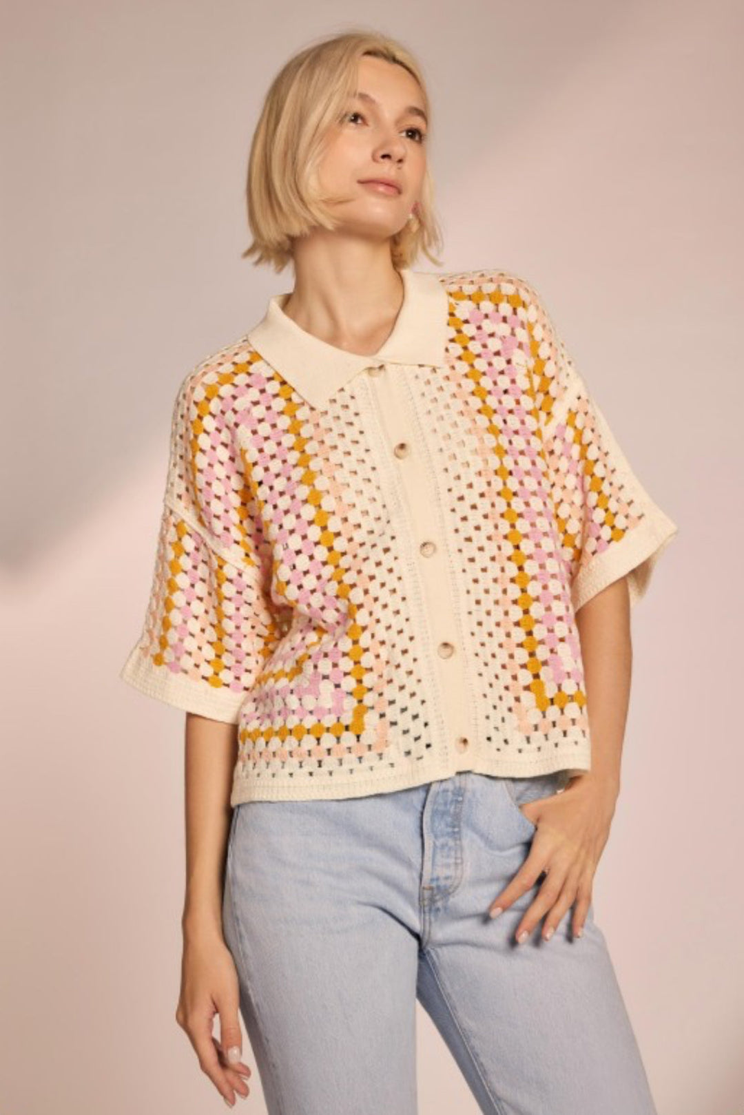 Olivia Crochet Button Down Top
