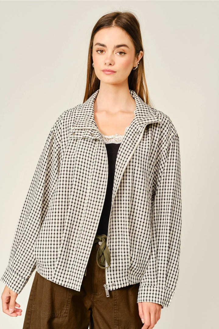 Plaid Funnel Neck Bomber Jacket