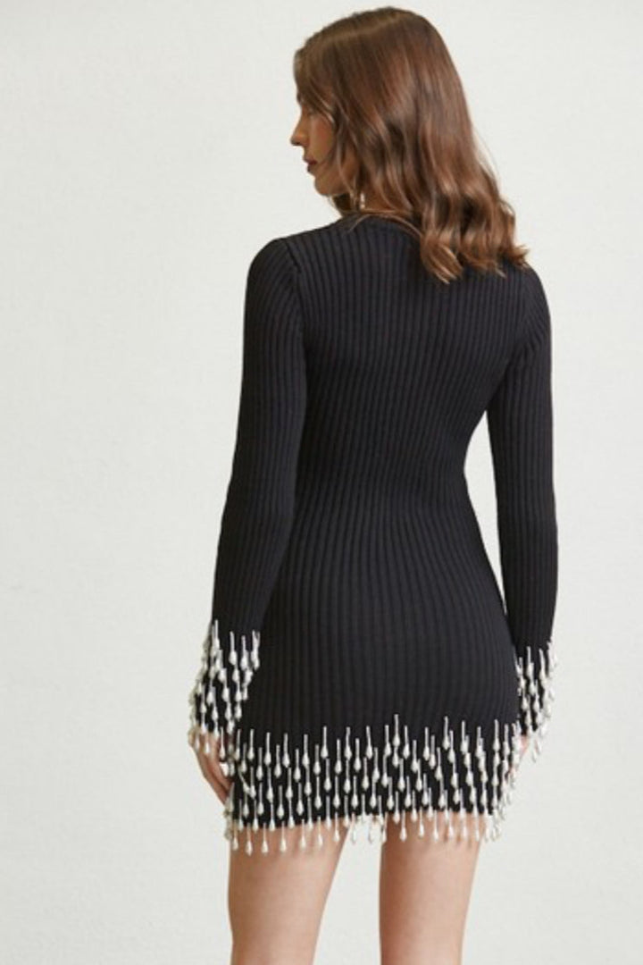 Pearl Beaded Ribbed Knit Dress