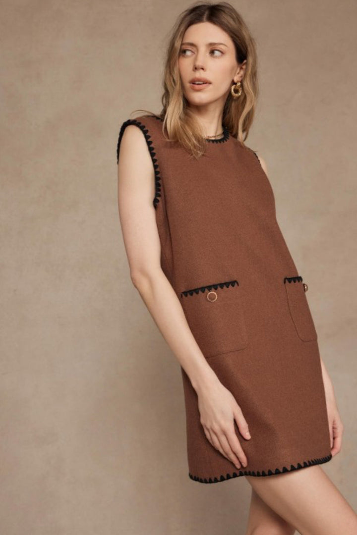 On Holiday Contrast Embroidery Mini Dress