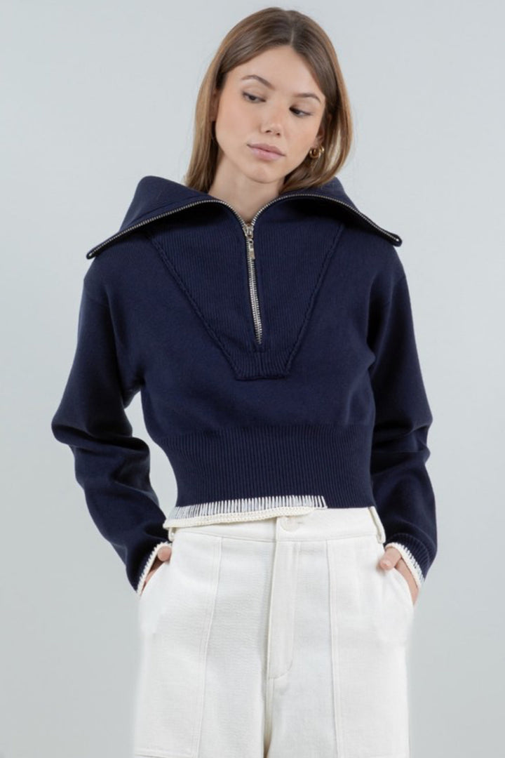 Kiele Double Layer Zip Up Sweater