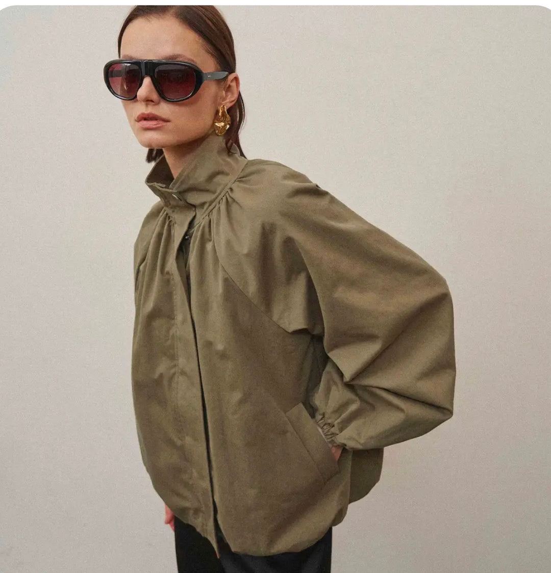 Take It Easy High Neck Gathered Jacket