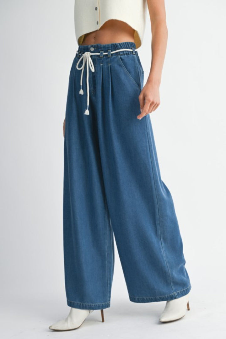 Matilda Pleated Jean With Rope Belt Detail