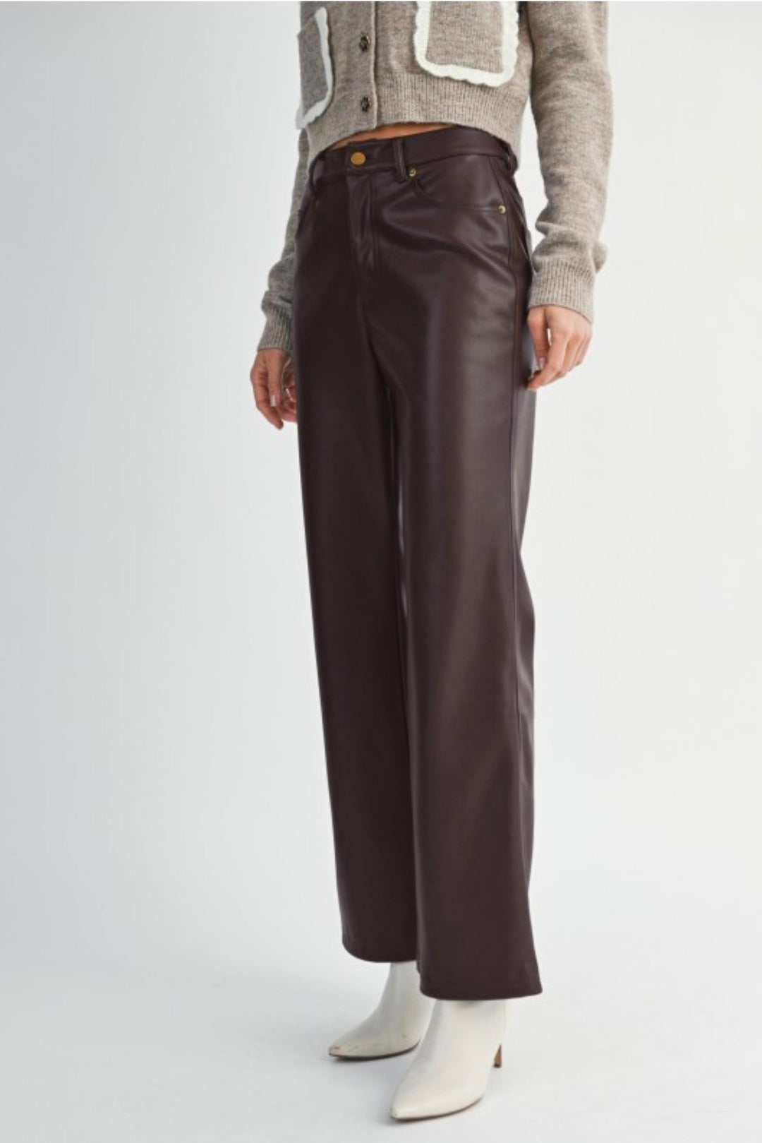 Coleen Faux Leather Straight Bottoms