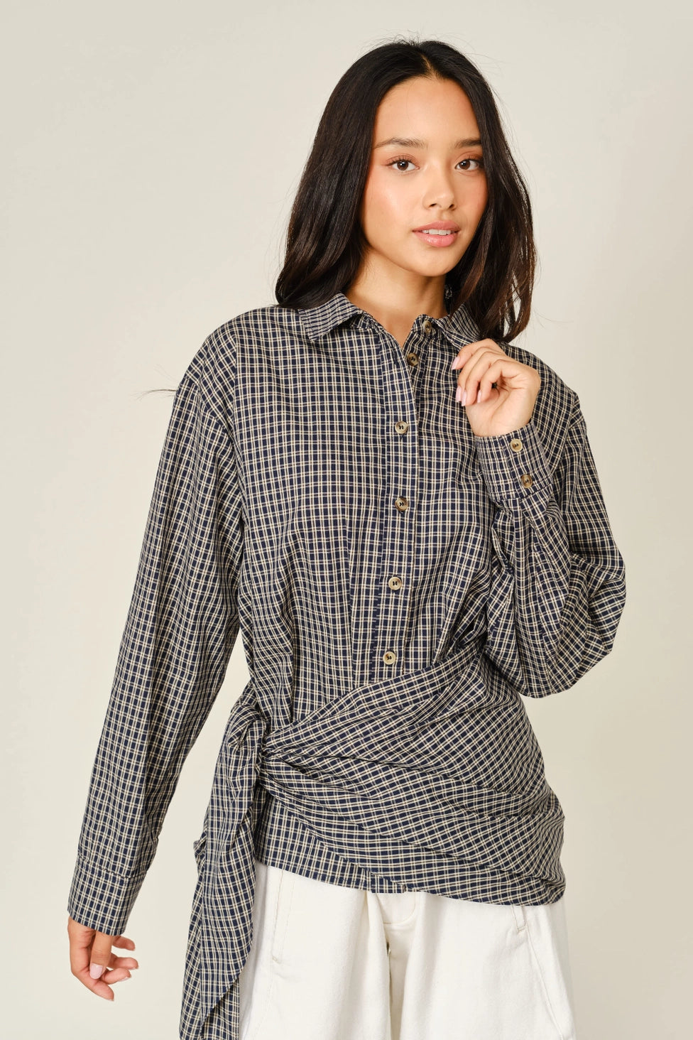 Oxford Plaid Scarf Detail Button Down