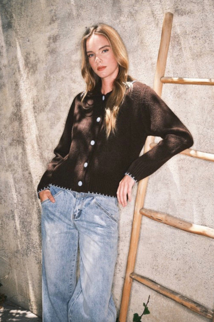 Stay Elite Contrast Stitching Sweater Cardigan