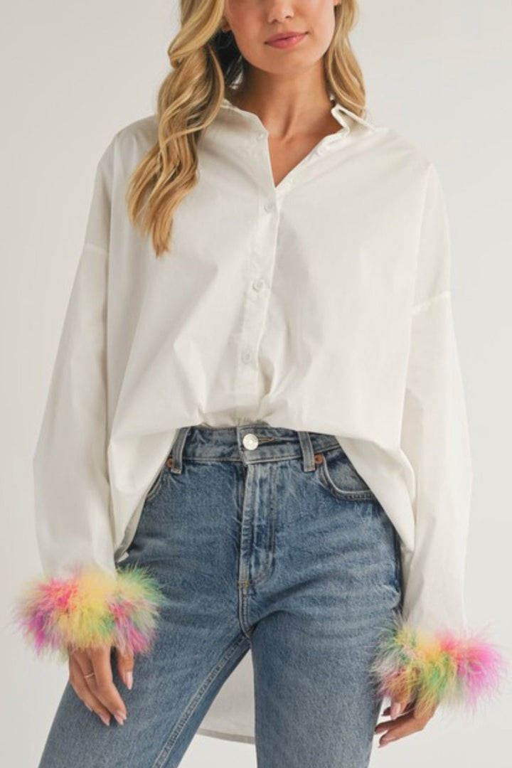 Retro Feathers Poplin Top