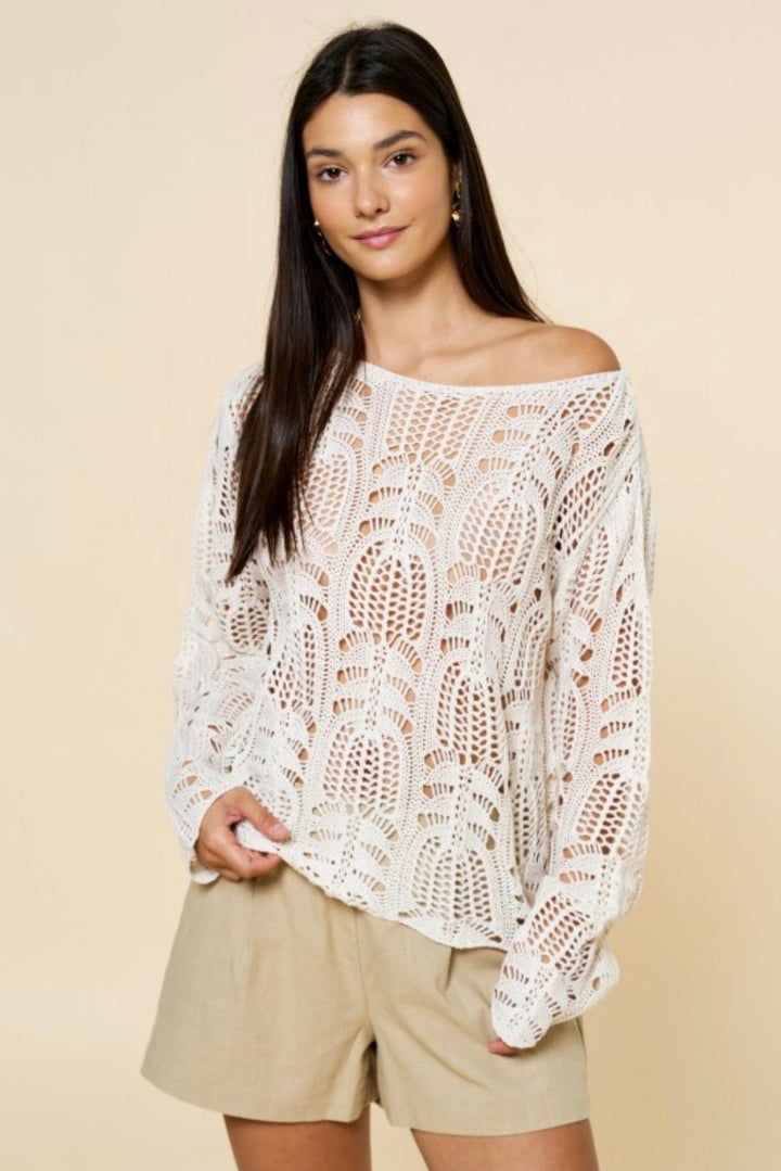 Lucky Girl Crochet Boatneck Top
