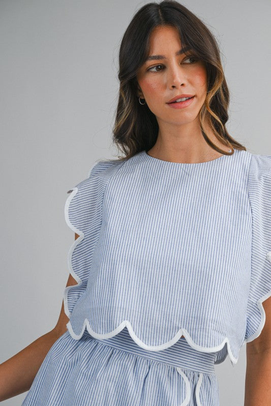 Pin Stripe Scallop Top