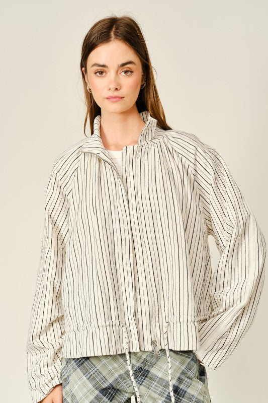 Evening Pinstripe Funnel Neck Jacket