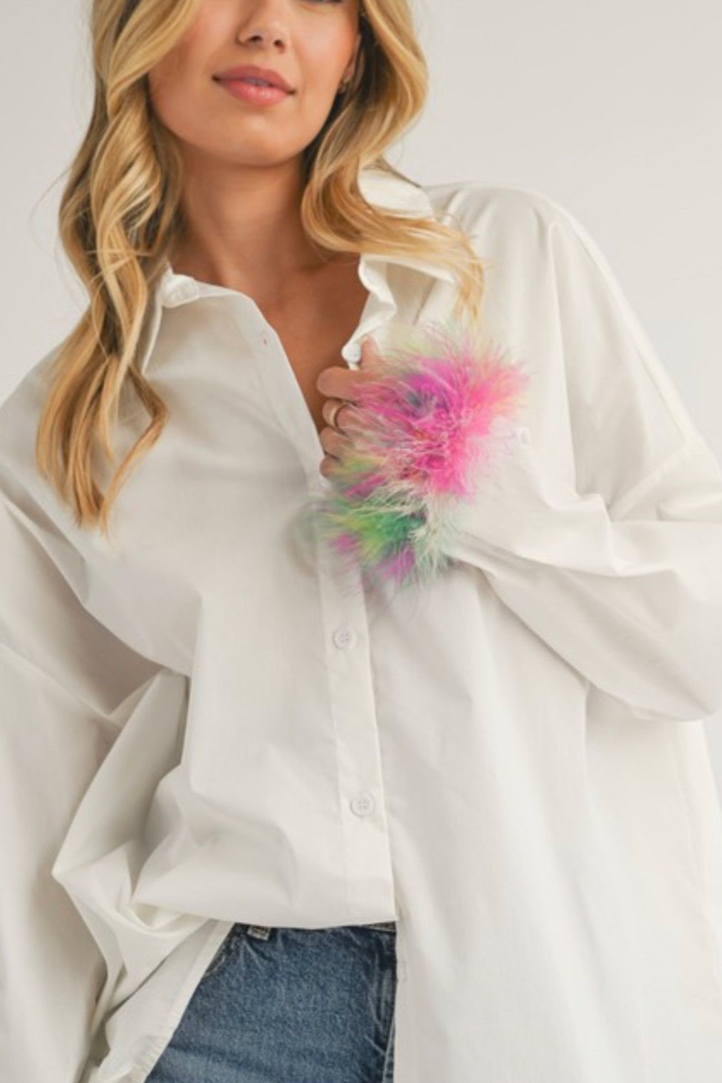 Retro Feathers Poplin Top