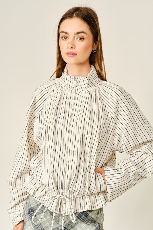 Evening Pinstripe Funnel Neck Jacket