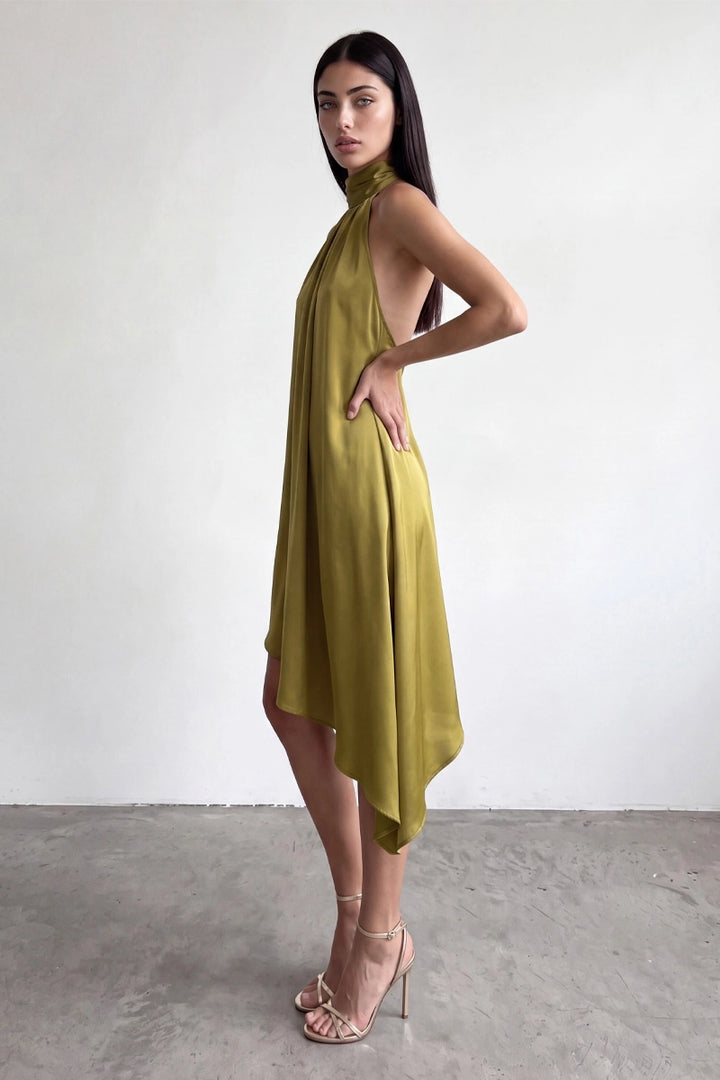 Stay Darling Asymmetrical Hem Halter Dress