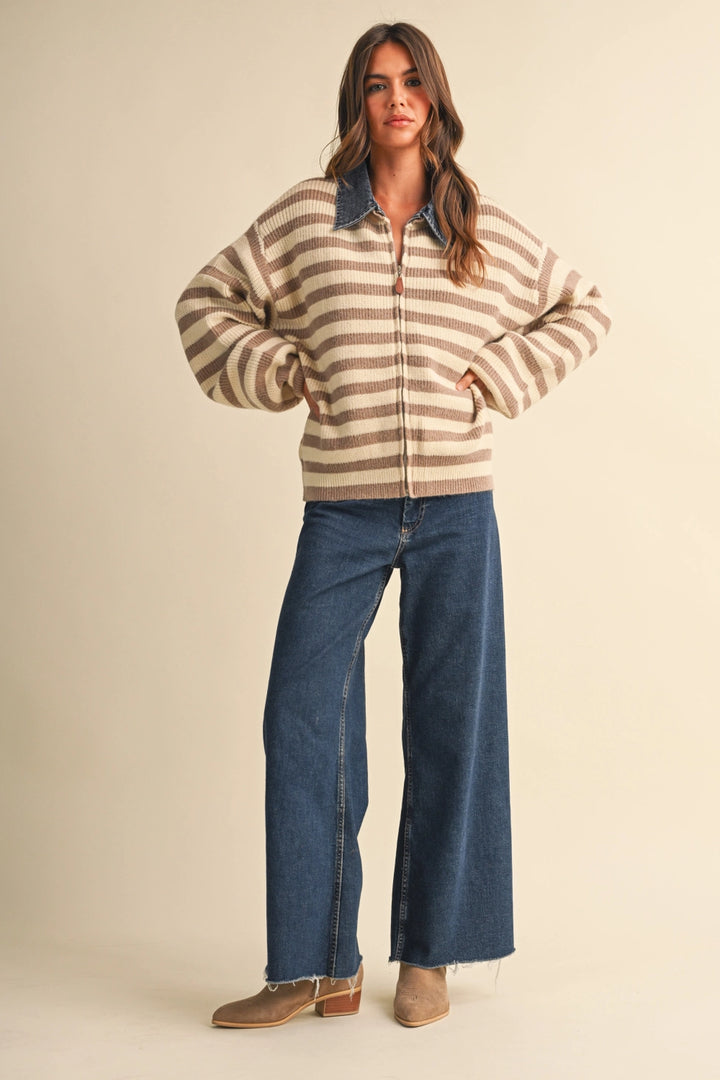 Warmth Haven Denim Collared Knit