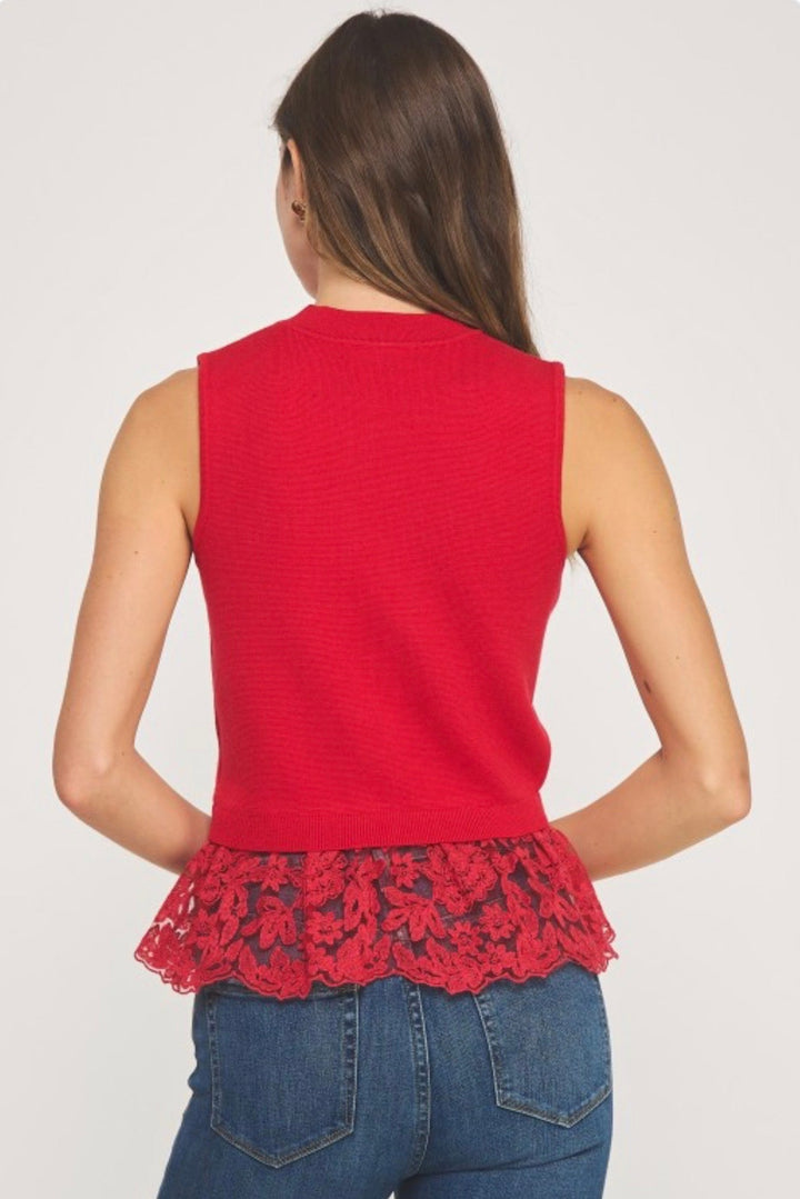 Yulissa Lace Contrast Mock Neck Top