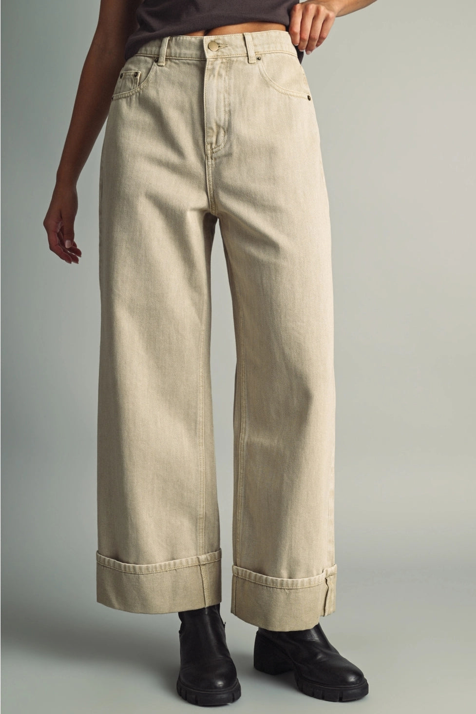 Vintage Washed Cuffed Denim Jeans