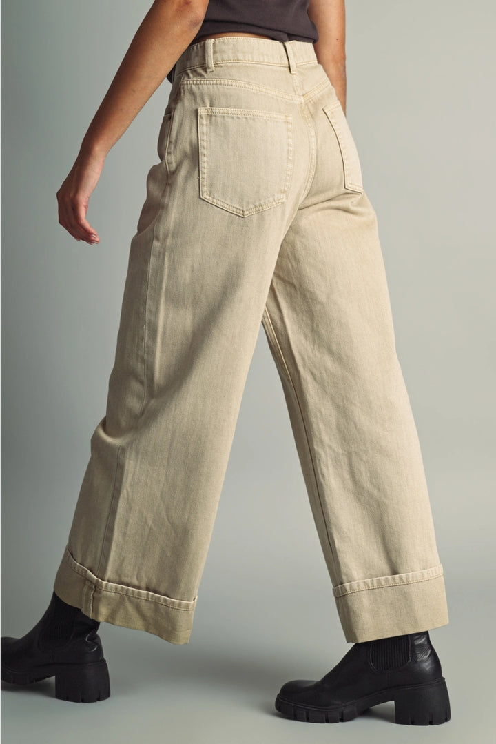 Vintage Washed Cuffed Denim Jeans