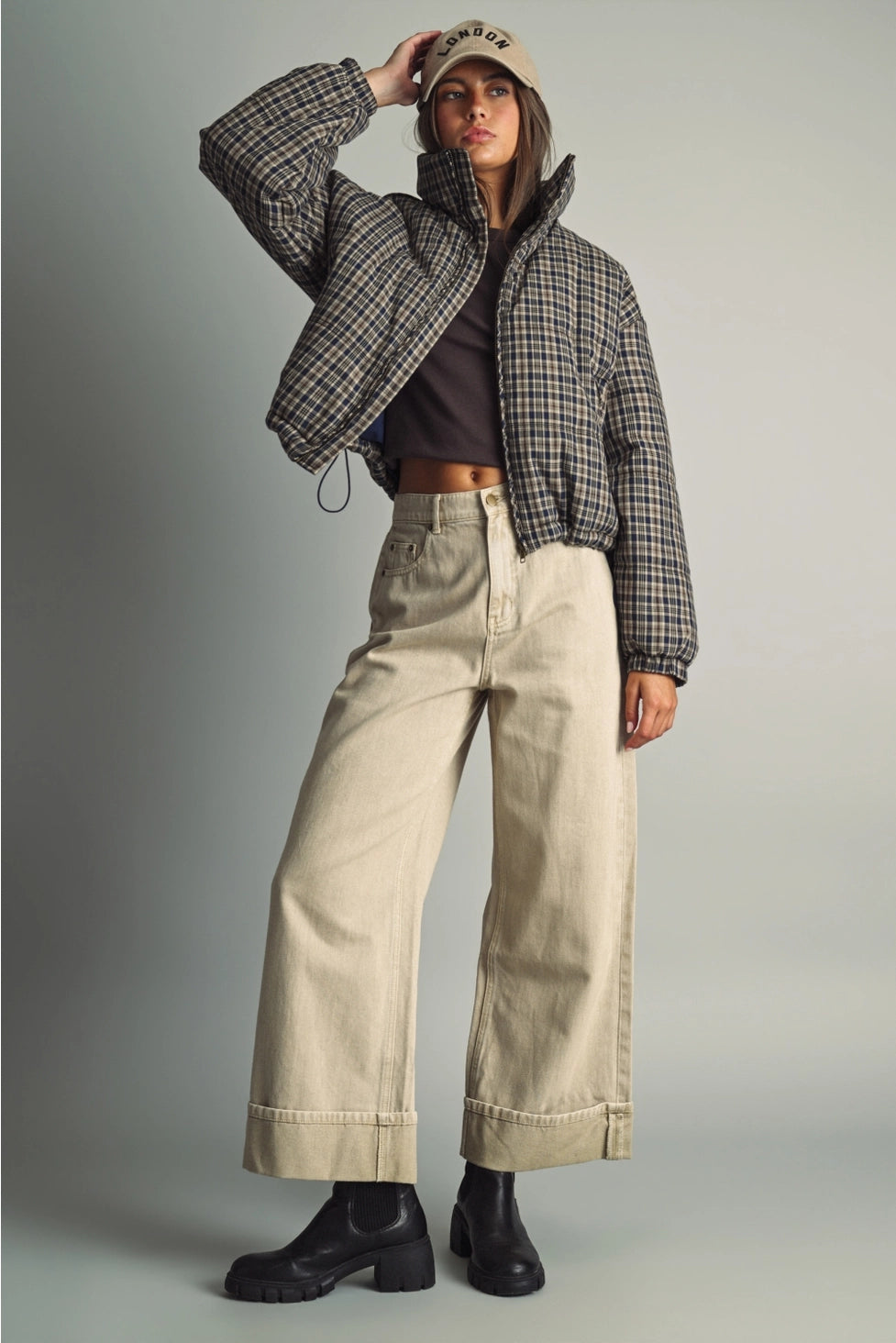 Vintage Washed Cuffed Denim Jeans