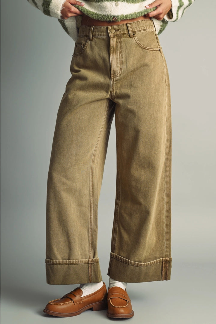 Vintage Washed Cuffed Denim Jeans