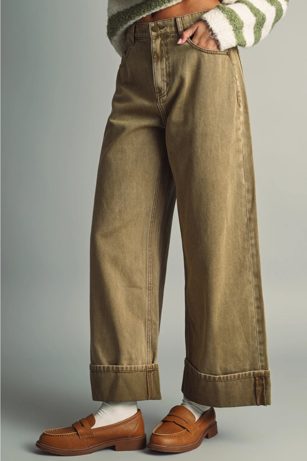 Vintage Washed Cuffed Denim Jeans
