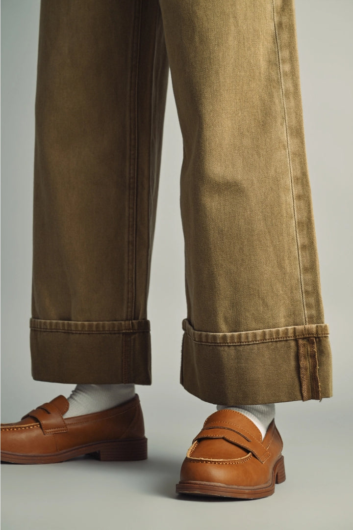 Vintage Washed Cuffed Denim Jeans