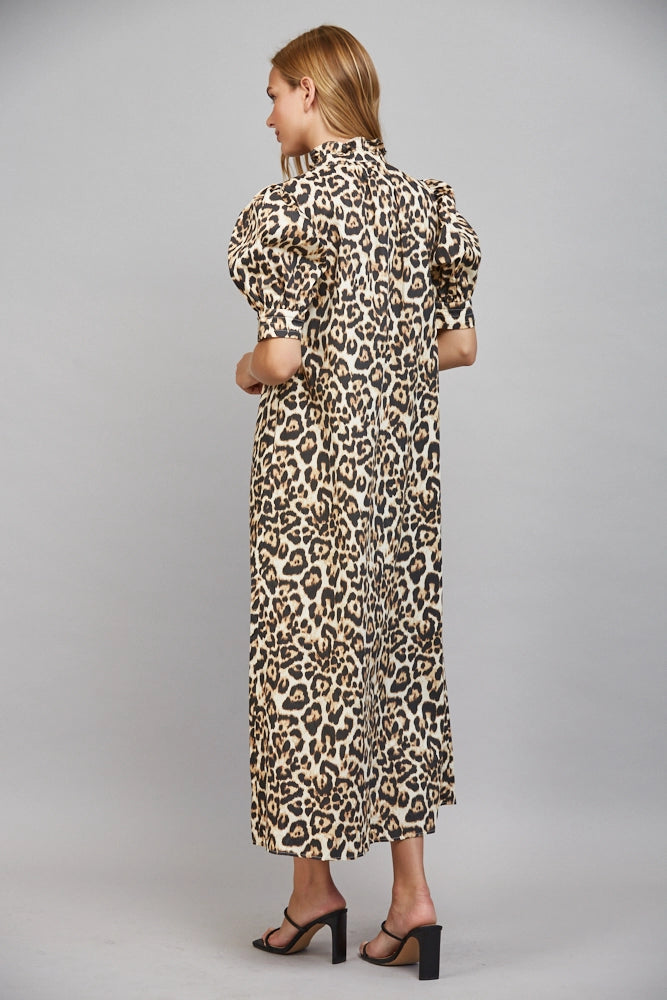 Leo Ruffle High Neckline Midi Dress
