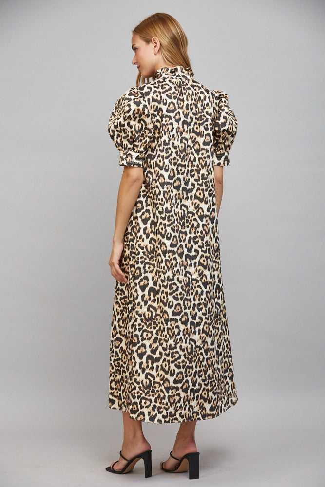 Leo Ruffle High Neckline Midi Dress